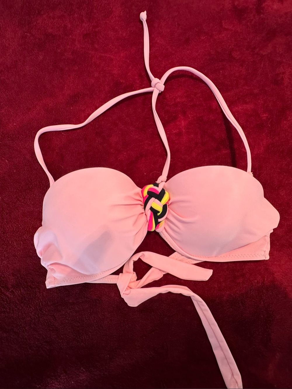 Hot  Pink Bandeau Bikini Top with Knot Detail